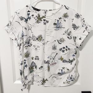 ZARA Basic Women Cropped White Tops with Cute Patterns Size M